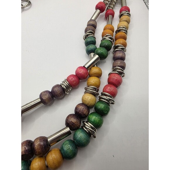 Boho 3 Strands Multi Color Silvertone Wood Metal Statement Belt 32\